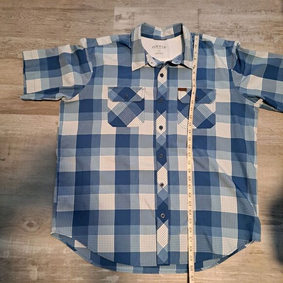 Orvis Shirt Men XL Blue Plaid Button Down Short Sleeve Fishing Hiking Tech - Picture 7 of 11